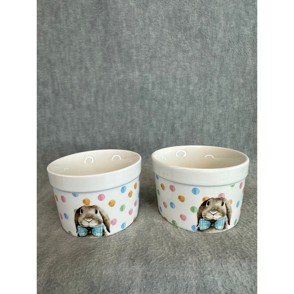 The Bakehouse Circo Set of 2 Ceramic Ramekins Bunny Polka Dot